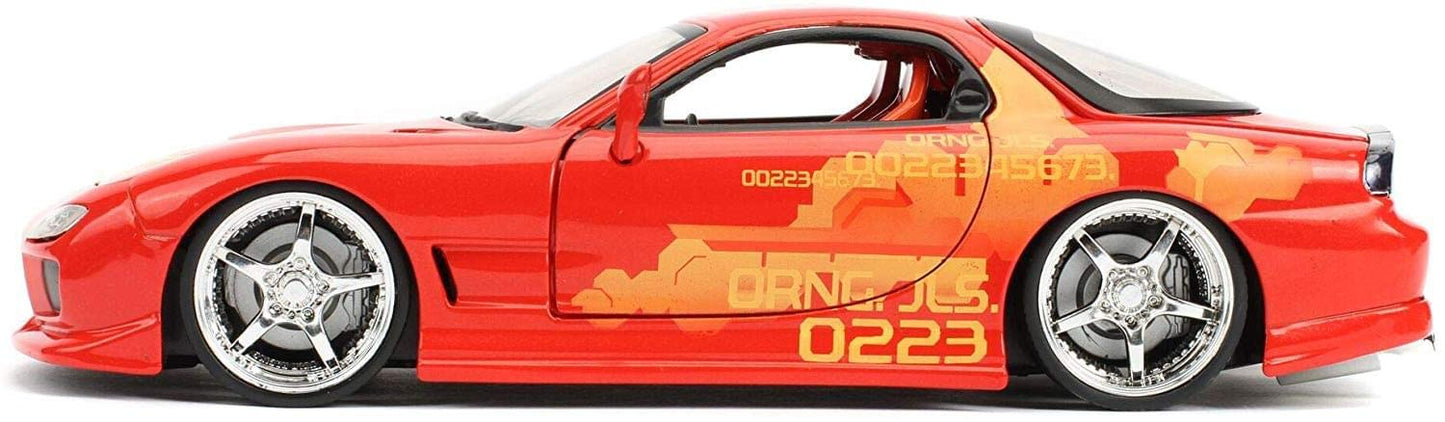 Jada Toys Fast & Furious 1:24 Orange JLS Mazda RX-7 Die-cast Car, Toys for Kids and Adults (30747)