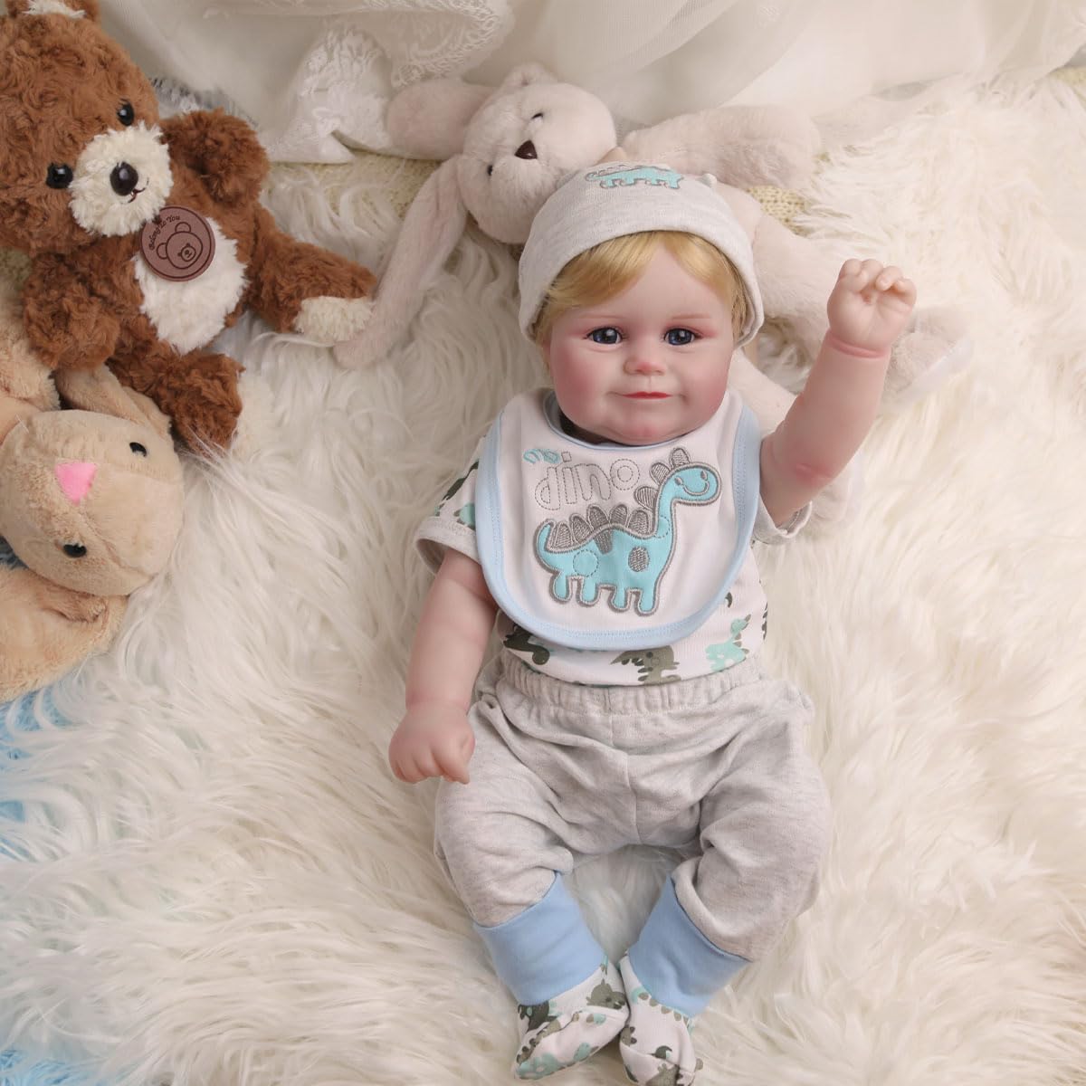 Lifelike Reborn Baby Dolls Silicone Full Body Girl, 20inch Real Baby Feeling Realistic Newborn Baby Doll Adorable Smiling Real Life Baby Dolls With Hair Gift Box For Toddler Girl Toy(Gray Hat Boy)