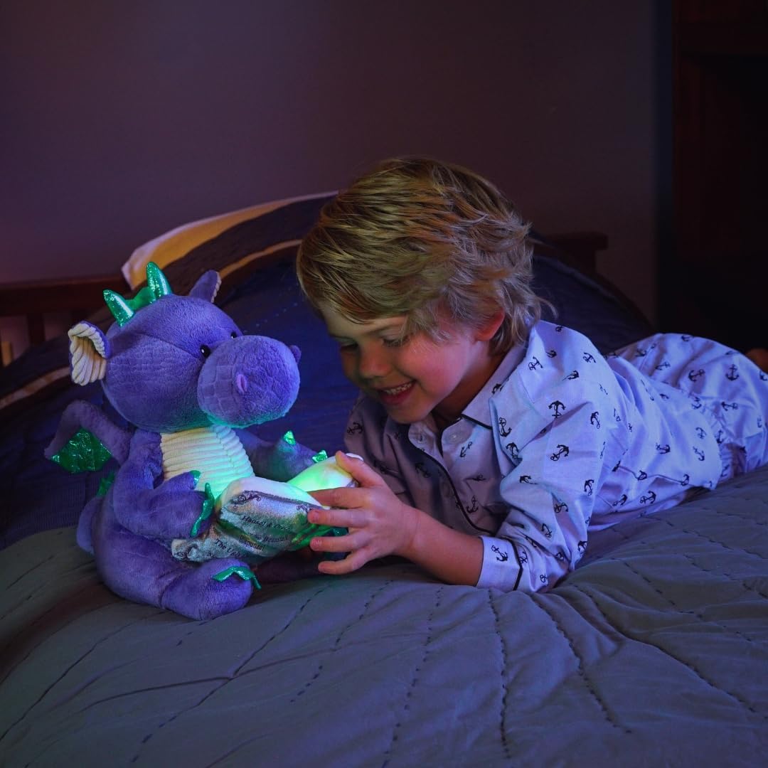 Cuddle Barn | Dalton The Storytelling Dragon with Light Up Book - Animated Stuffed Animal Plush Toy | Mouth Moves, Head Sways | Recites 5 Fairy-Tales - 11" Height