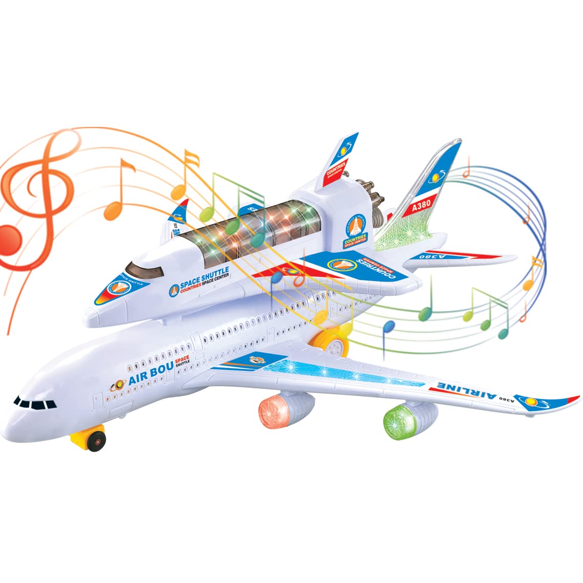 Liberty Imports Electric Airplane Space Shuttle Carrier Transporter Bump and Go Kids Action Toy - Big Model Jumbo Jet with Flashing 3D Lights and Realistic Aircraft Plane Sounds