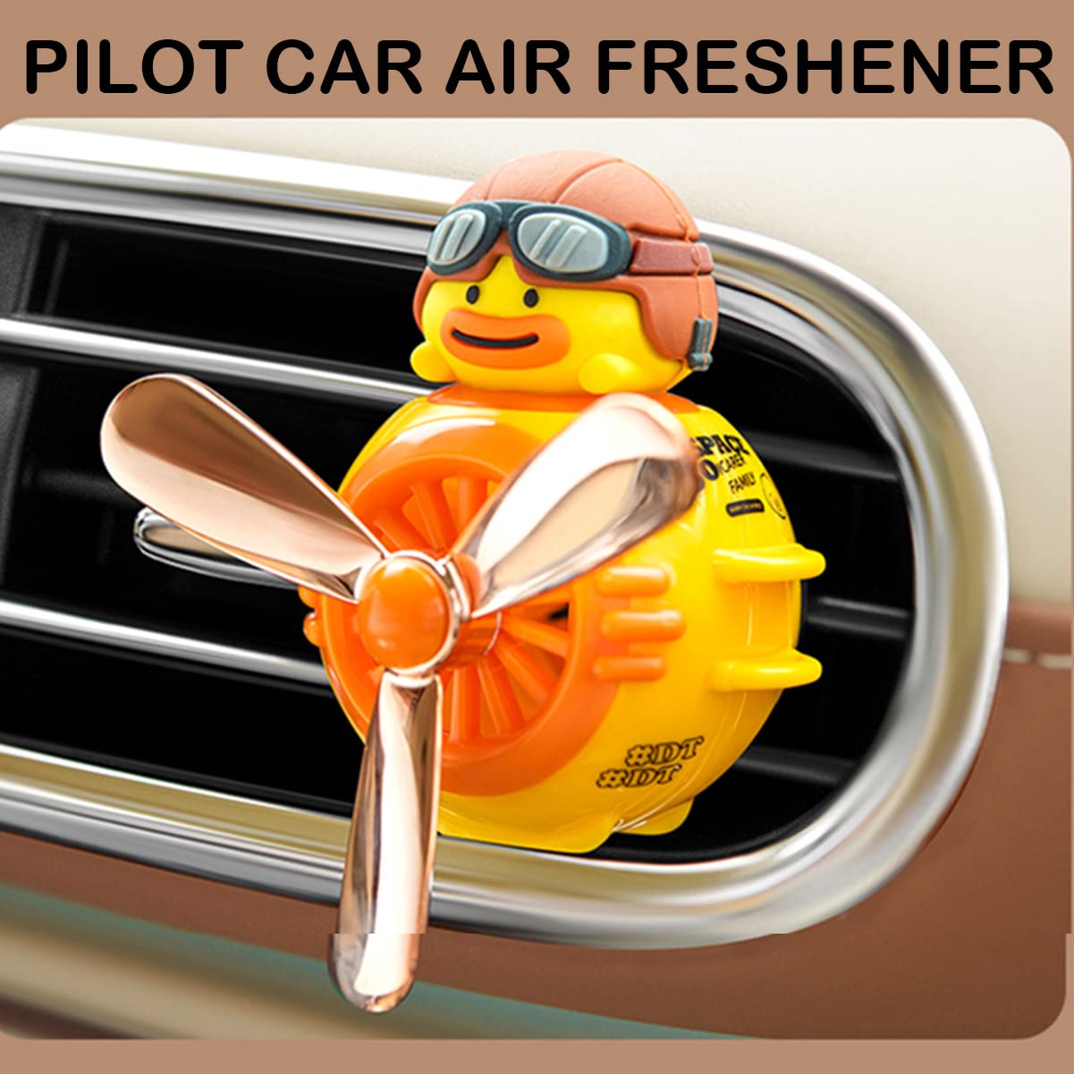 DUHKHAS 2 Pieces Car Air Fresheners, Cute Bear Pilot Car Diffuser, Propeller Air Outlet Vent Fresheners, Automotive Interiors Vent Decoration (Cat+Duck)