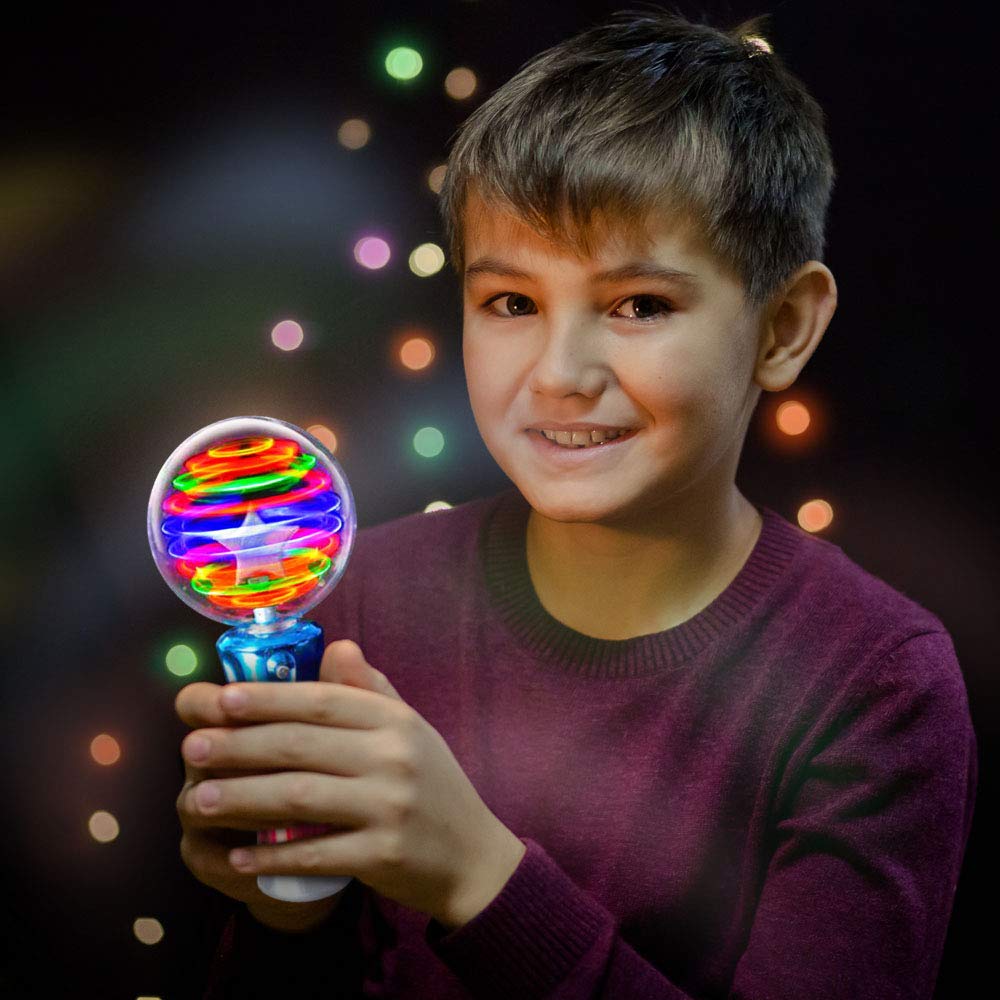 ArtCreativity 7.5 Inch Light Up Magic Ball Toy Wands for Kids, Set of 2, Flashing LED Wands for Boys and Girls, Thrilling Spinning Light Show, Batteries Included, Fun Gift or Birthday Party Favor