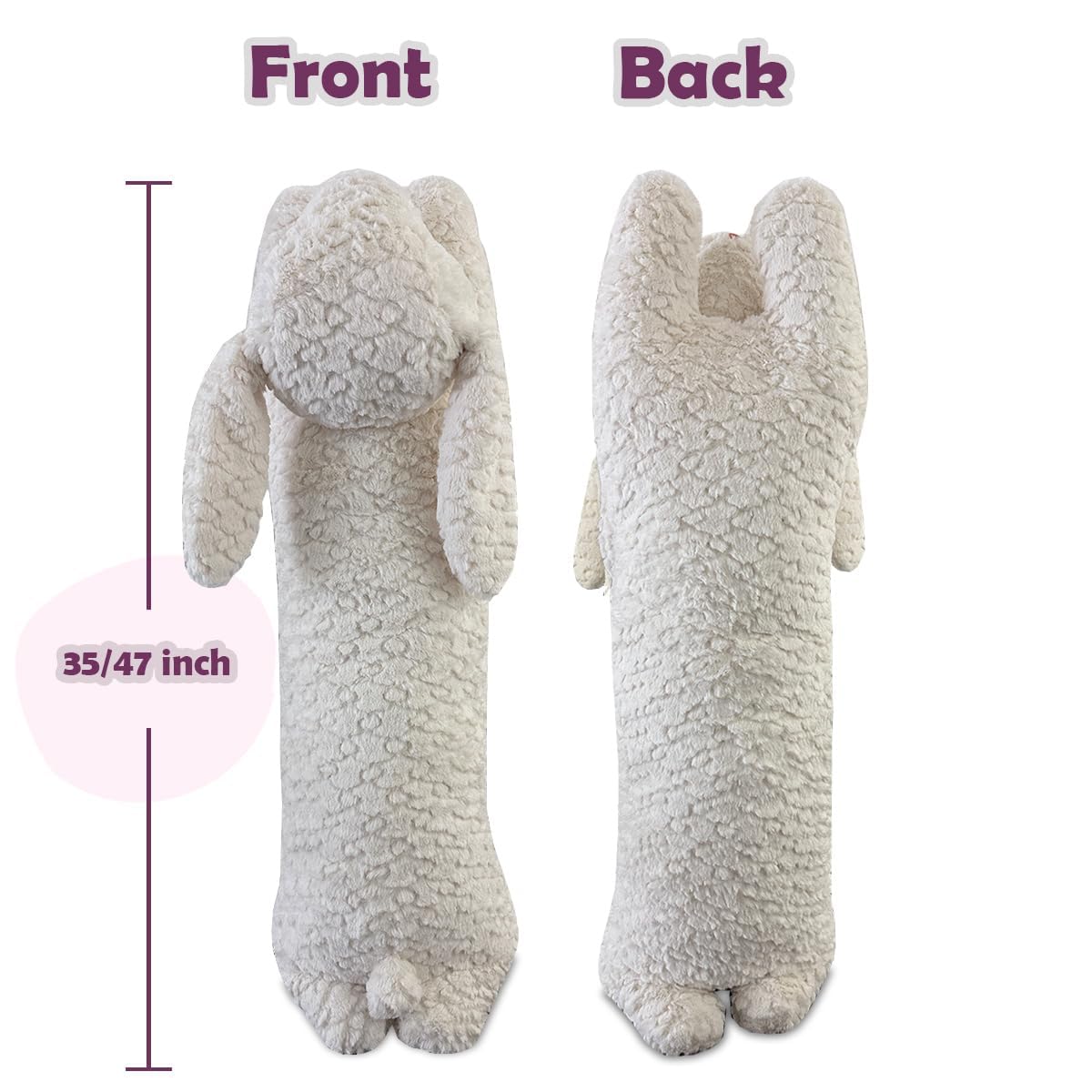 Hofun4U Rabbit Plush Pillow, Rabbit Stuffed Animal, Rabbit Plush Long Body Pillow for Kids Adults (White,35 inch)