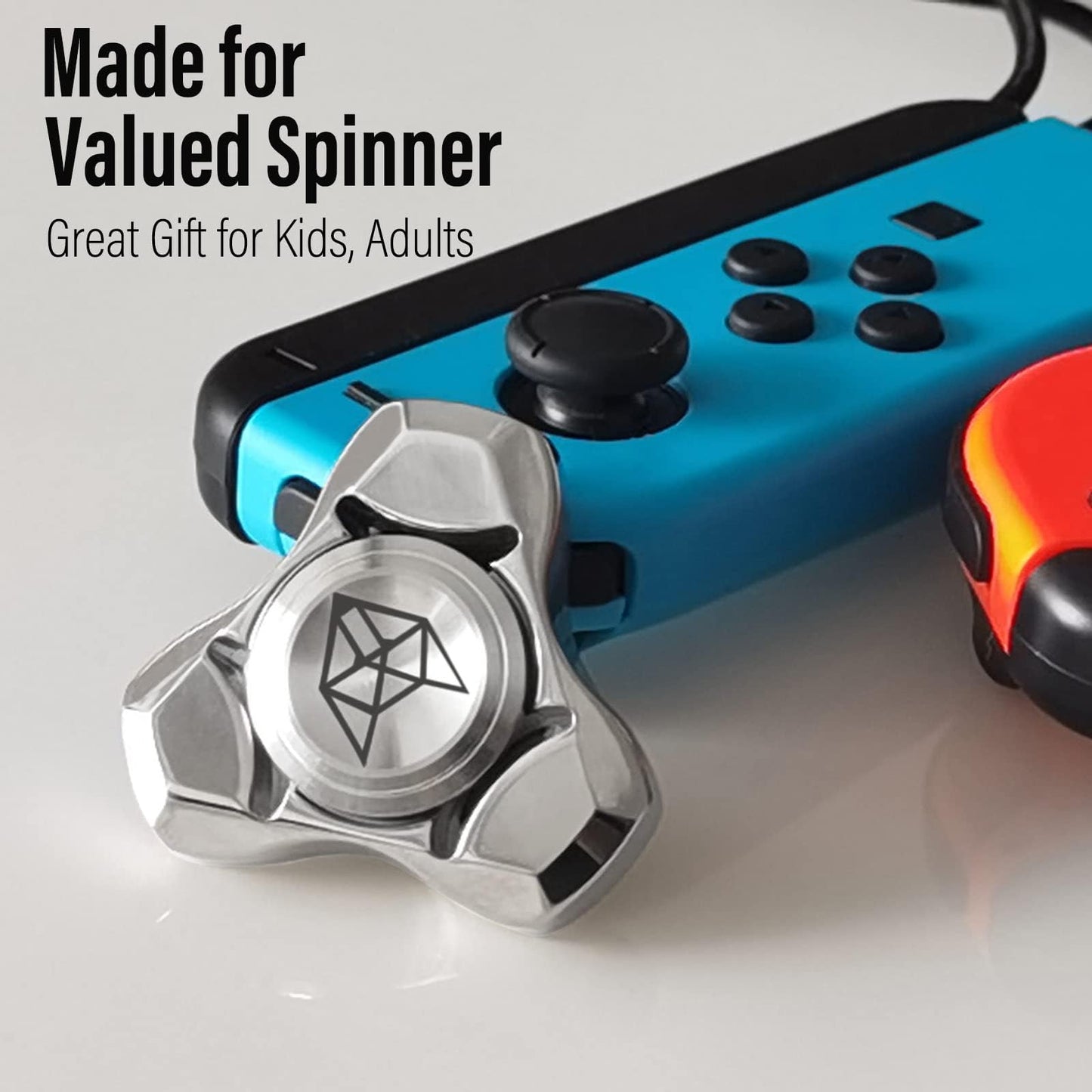 FREELOVE Metal Fidget Spinner for Adults, Stainless Steel Heavy Spinning Toys, Small Mini Fox Hand Gyro, Bearing Premium Long High Spin Fidget Block, Silver