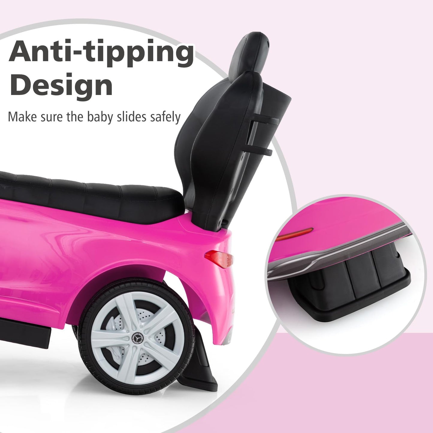 Licensed Mercedes Benz Push Car for Toddlers by INFANS, 3 in 1 Sliding Walking Car with Push Handle, Horn, Music, Underneath Storage, Foot-to-Floor Ride on Toys for Boys Girls, Pink