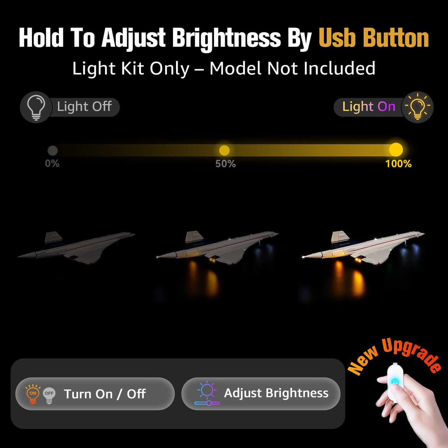 BrickSoul Light Up Kit Compatible with Lego Concorde Model Aircraft 10318 Building Set, Upgrade Wired Dimmable Lighting Accessories for Lego Fans, Not Included 10318 Model