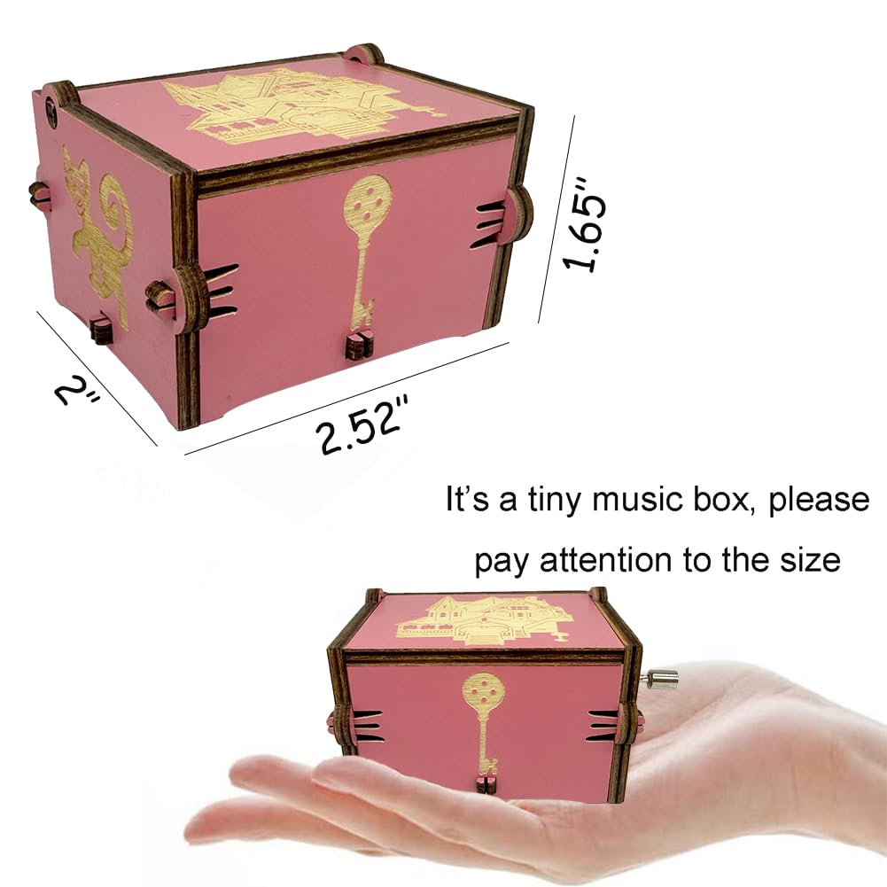 Music Box with Image Engraved Wooden Gifts Mini Musical Box Play Can Can - Orpheus in The Underworld for Birthday/Anniversary/Valentine's Day/Christmas (Pink)