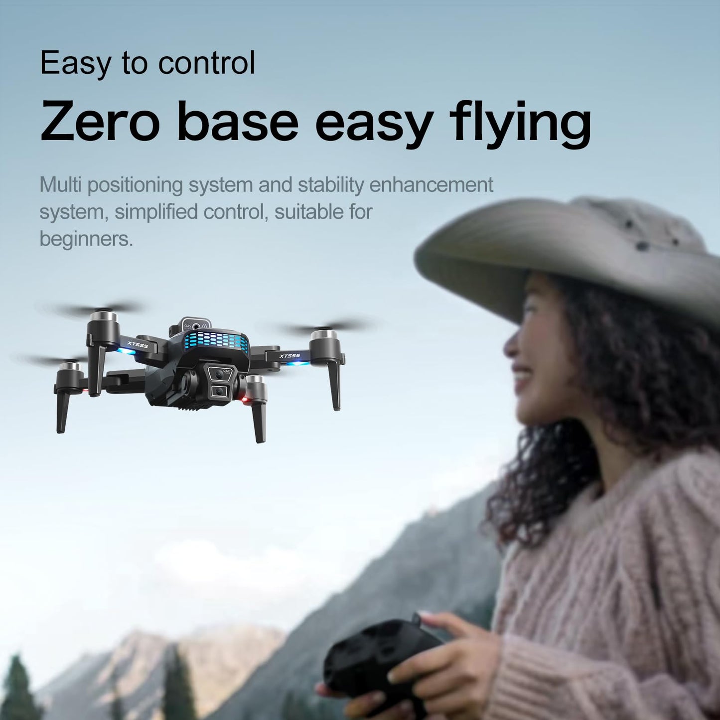 XT555 GPS Drone with 4K EIS Camera for Adults, RC Drone with 4.5" HD Screen on Controller, 60 Mins Flight Time, Long Range Transmission, Follow Me, Auto Return, Brushless Motor, Obstacle Avoidance, Lightweight and Foldable Quadcopter for Beginner Birthday