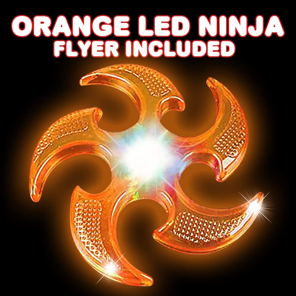 ArtCreativity Light Up Flyers Set Pack of 2 Flying Ninja Stars for Kids Light Up Flying Toys with Batteries Fun Summer Toy and Gift for Kids Orange and Purple Stars