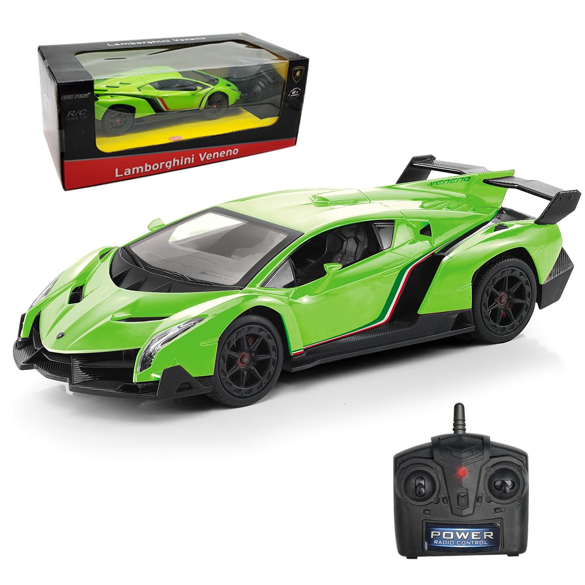 QUN FENG Lamborghini Remote Control Car 1:24 Scale Lambo Toy Car Officially Licensed Rc Cars with Light 2.4Ghz Model Car for Boys 4-7 Girls Birthday Gift, Green