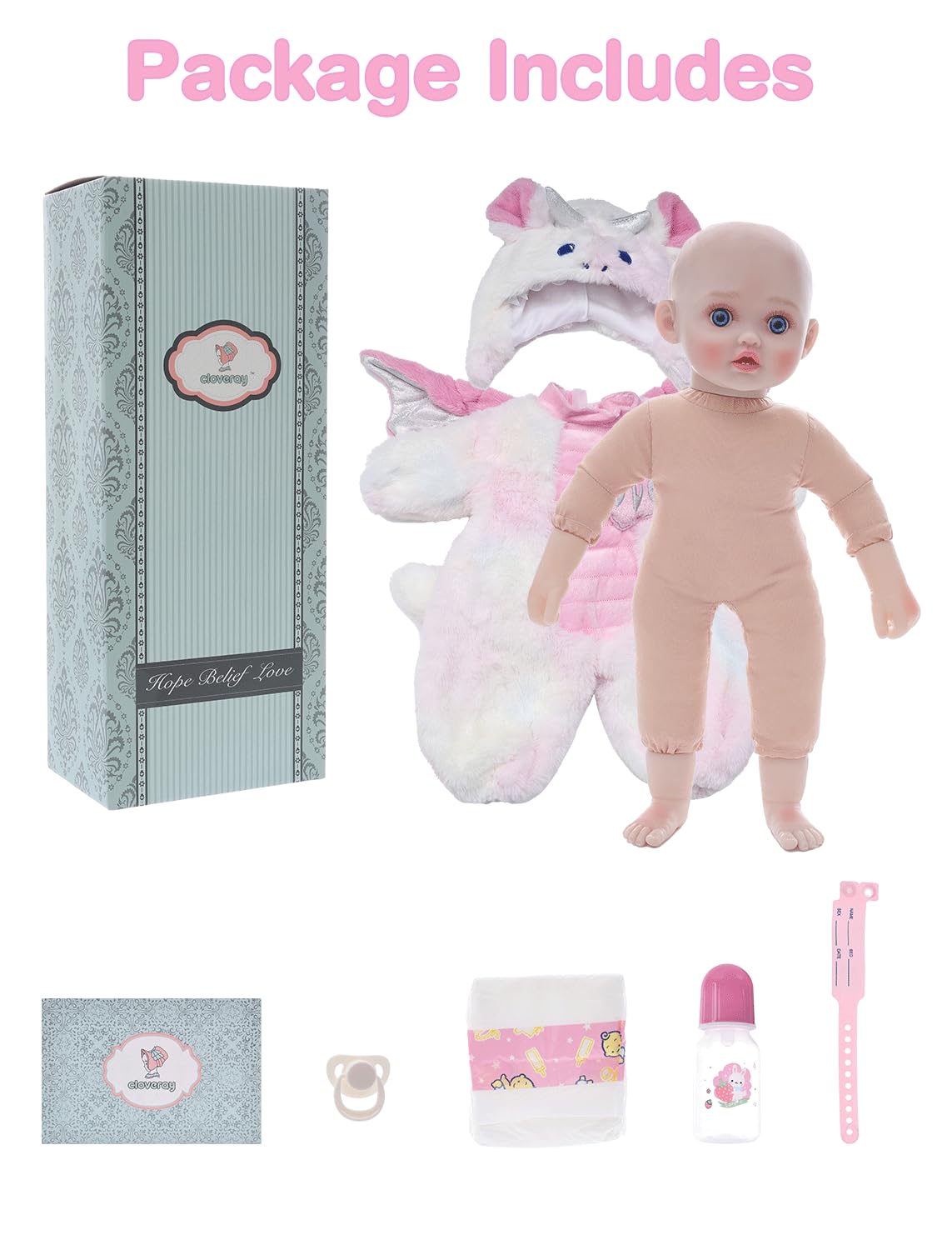 Cloveray Baby Dolls, 18inch Large Realistic Cute Soft Body Baby Doll Real Life Baby Dolls with Accessories for 3+ Year Old Girls Gifts, Pretend Play, Collection, Love Slogan Design