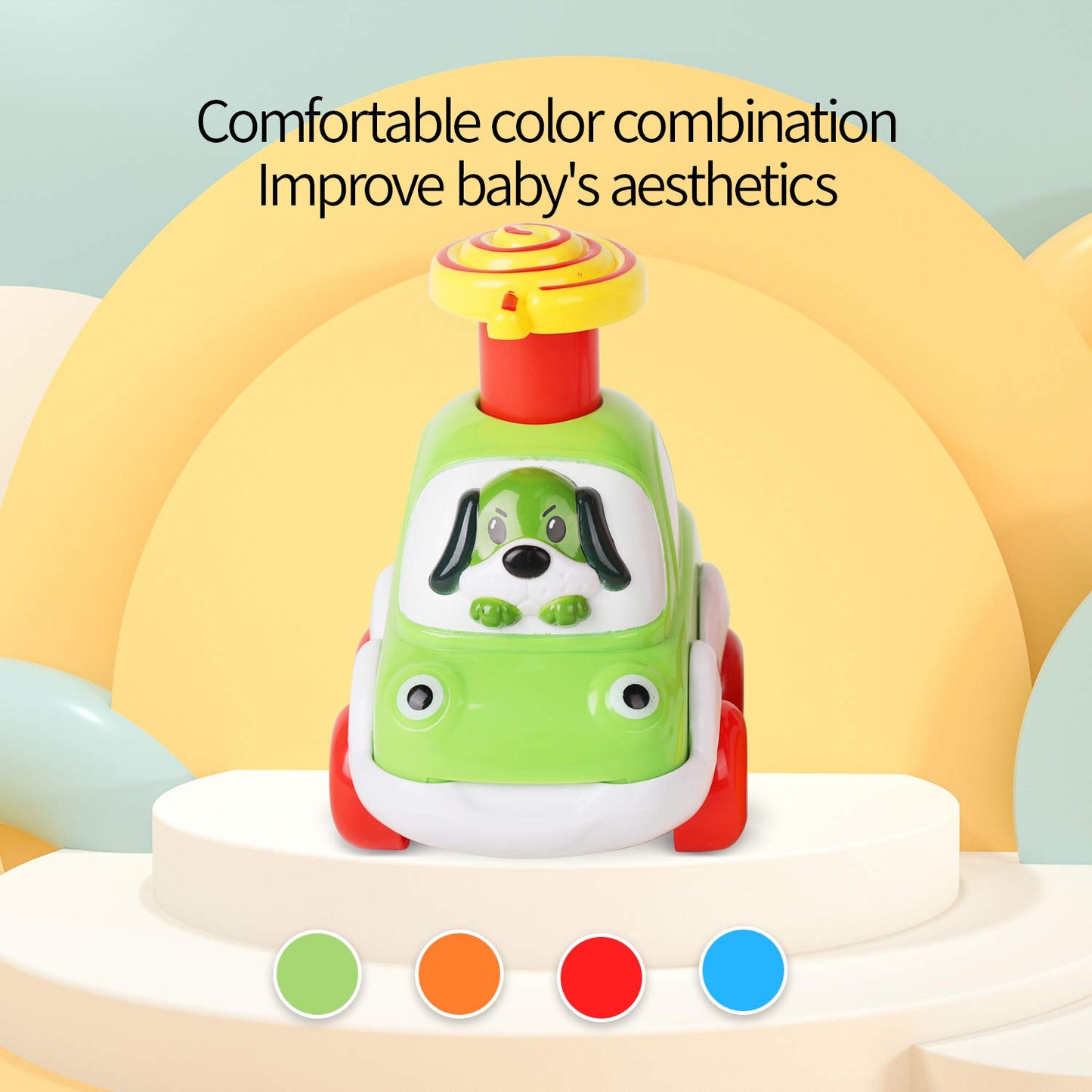 ALASOU 4 PCS Animal Car Toys and 3 PCS Suction Cup Rotating Toys for Infant and Toddlers