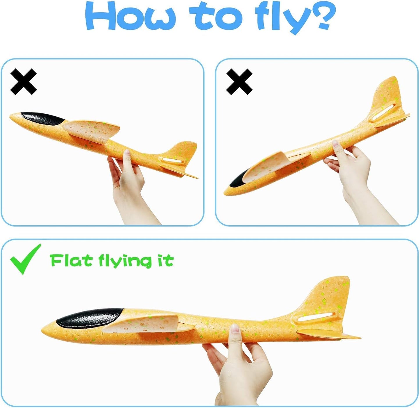 Vyndicca 6-Pack Airplane Toys, 17.5" Large Throwing Foam Plane - 2 Flight Modes, Outdoor Sports Birthday Party Favors, Gifts for 3-7 Year Olds