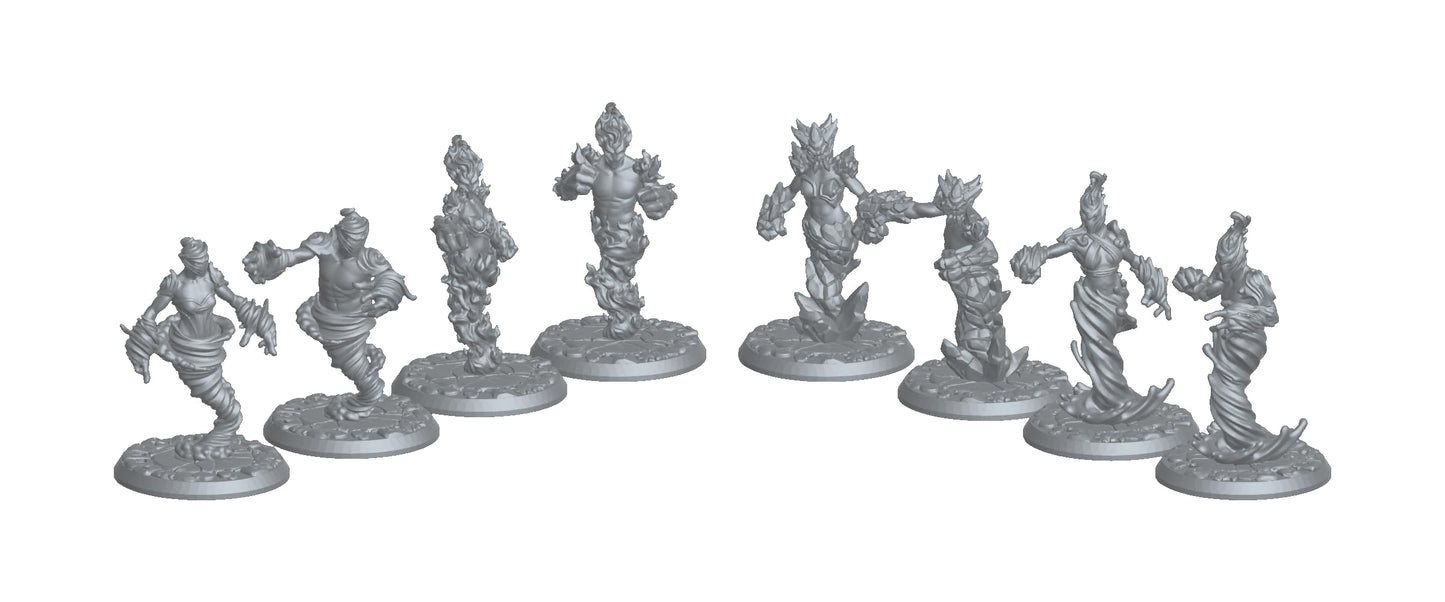 Unleash The Elementals • Air, Fire, Earth, & Water • 3D Printed Elemental Miniature Set (Set of 16) from Dragon Minis