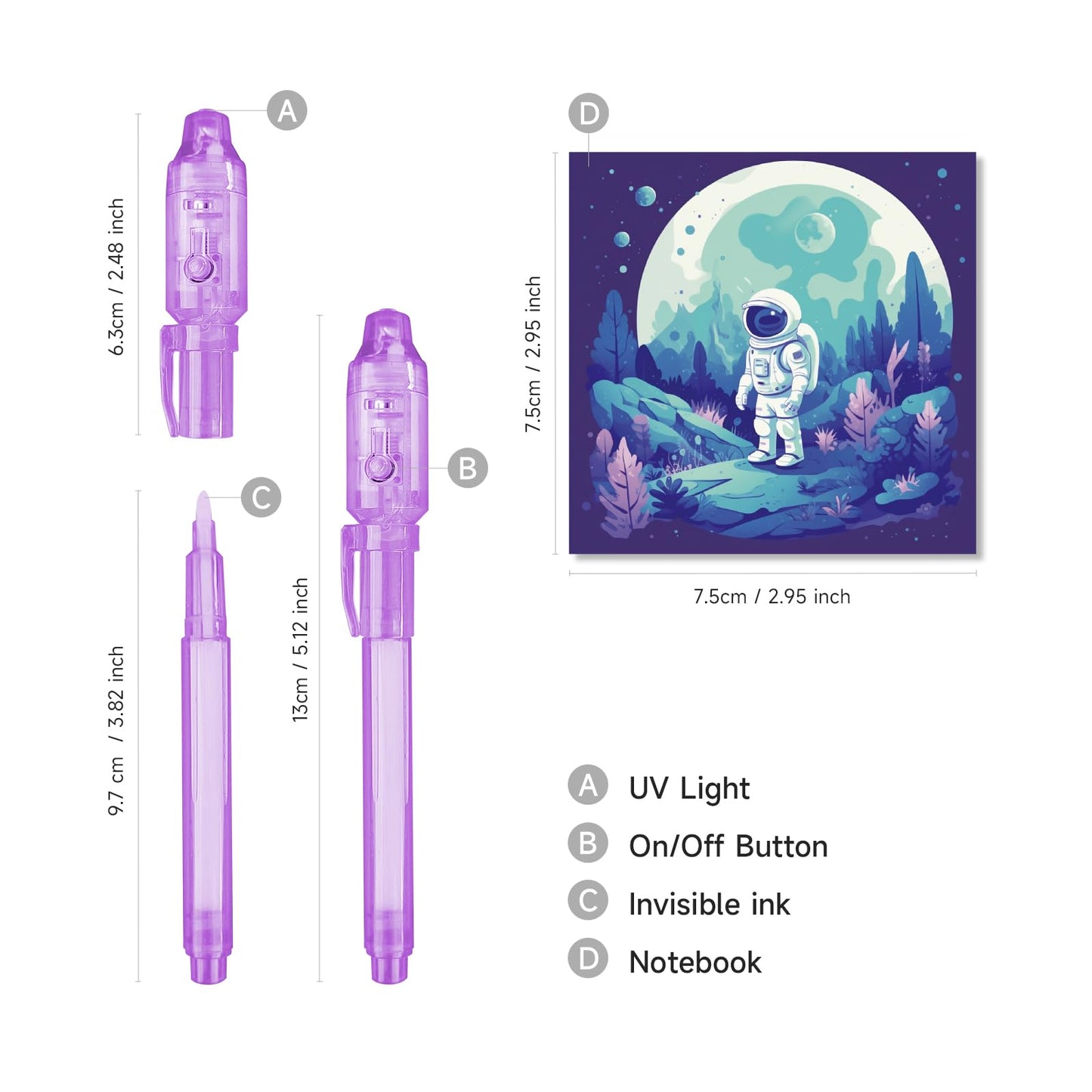 EODVICS 12 Pack Upgraded Invisible Ink Spy Pen with Notebook & UV Light Magic Marker, for Secret Messages Birthday Party Easter Halloween Christmas Goodie Bag Gifts for Kids Ages 3+