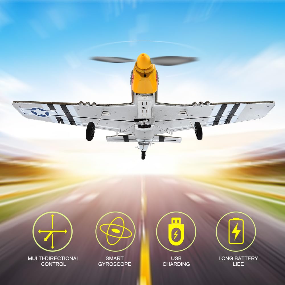 RoofWorld RC Plane 4 Channel Remote Control Airplane Ready to Fly P51D Mustang RC Airplane Easy Control for Beginners Adults