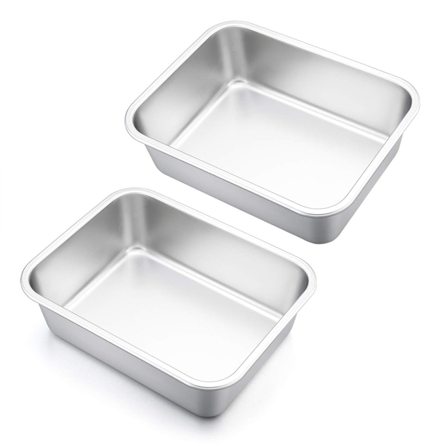 Lasagna Pan Set of 2, E-far Rectangular Deep Cake Baking Pans, Small Roaster Baking Dish Stainless Steel, 10.6x8.3x3.2 Inches, Non-Toxic & Heavy Duty, Dishwasher Safe