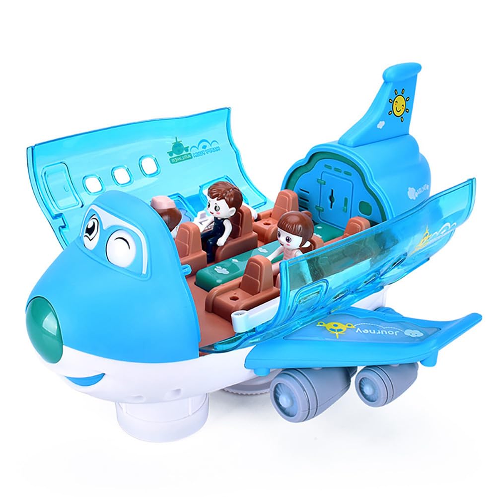Miracland Airliner Musical Aircraft Simulation Model, 360 Rotation Jet With Lights & Music, Universal Wheel, 1 Air Hostess and 2 Passengers (Blue)