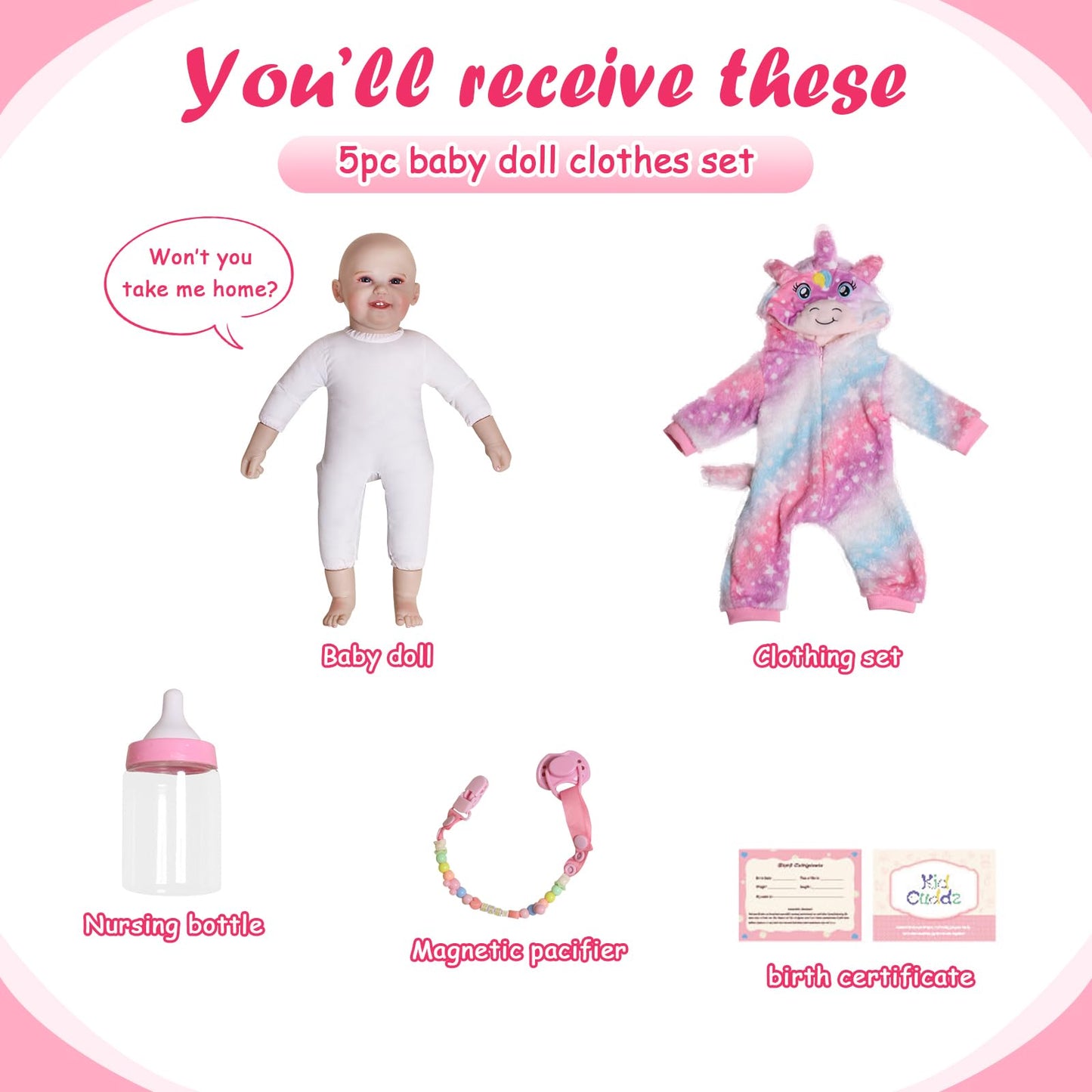 KidCuddz Realistic Reborn Baby Dolls - 18 Inch Soft Cloth Body Real Life Doll, Lifelike Newborn Baby Doll for Girls 3+ Years with Accessories