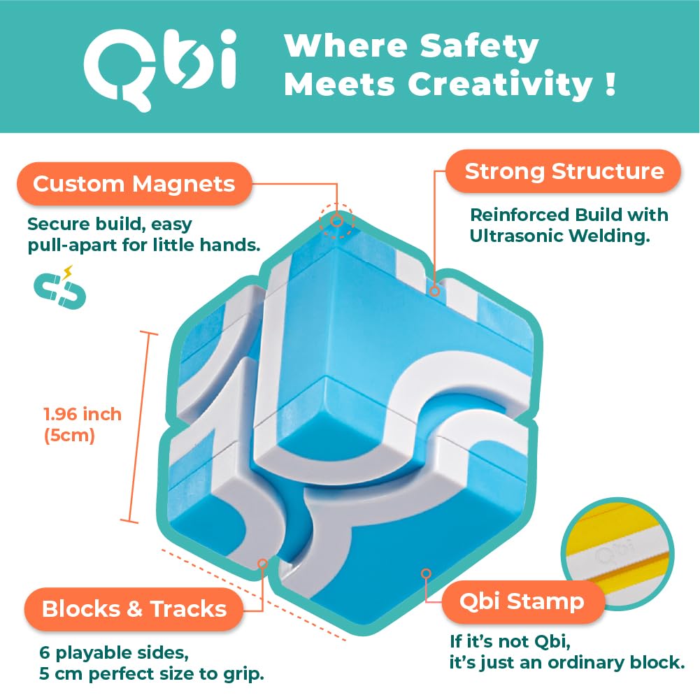 QBI Magnetic Blocks Play Starter Set – STEM Construction Toys & Race Car Track for Kids Ages 3-5+｜Educational Magnet Building Tiles with 2 Ramps & 4 Vehicles｜Montessori Gift for Boys & Girls (36 Pcs)