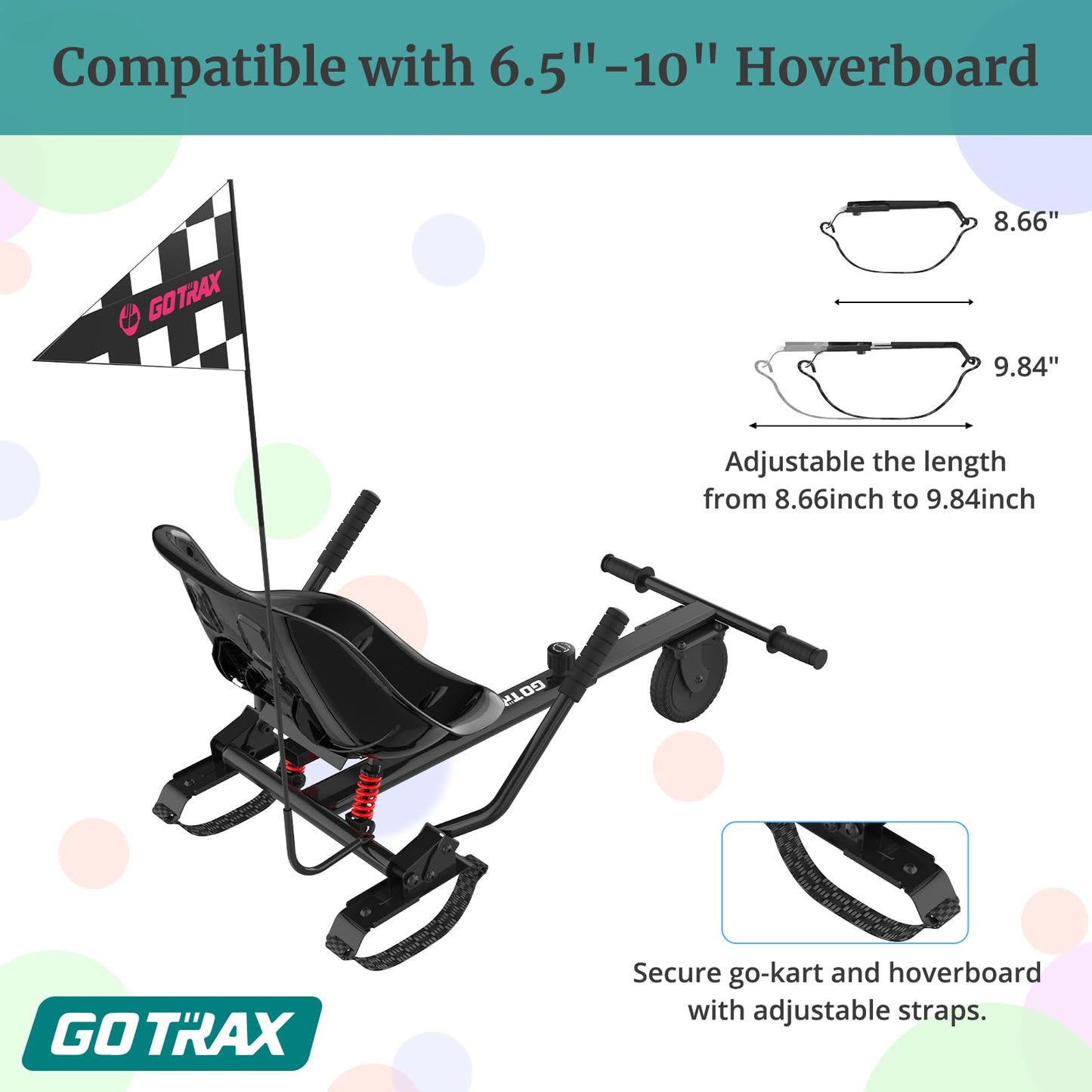 Gotrax Hoverboard Attachment with Rear Shock Absorption, Hoverboard Go Kart(BLA)