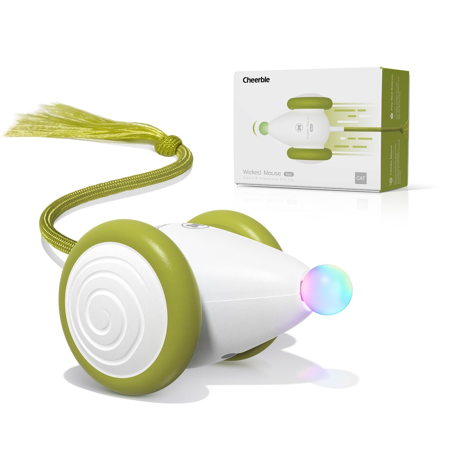 Cheerble Interactive Cat Toys for Indoor Cats, Automatic Moving Kitten Toys, Wicked Mouse Neo Cat Toy with Tail & Lights, Pet Cat Supplies, Rechargeable Cat Toys for Bored Indoor Adult Cats