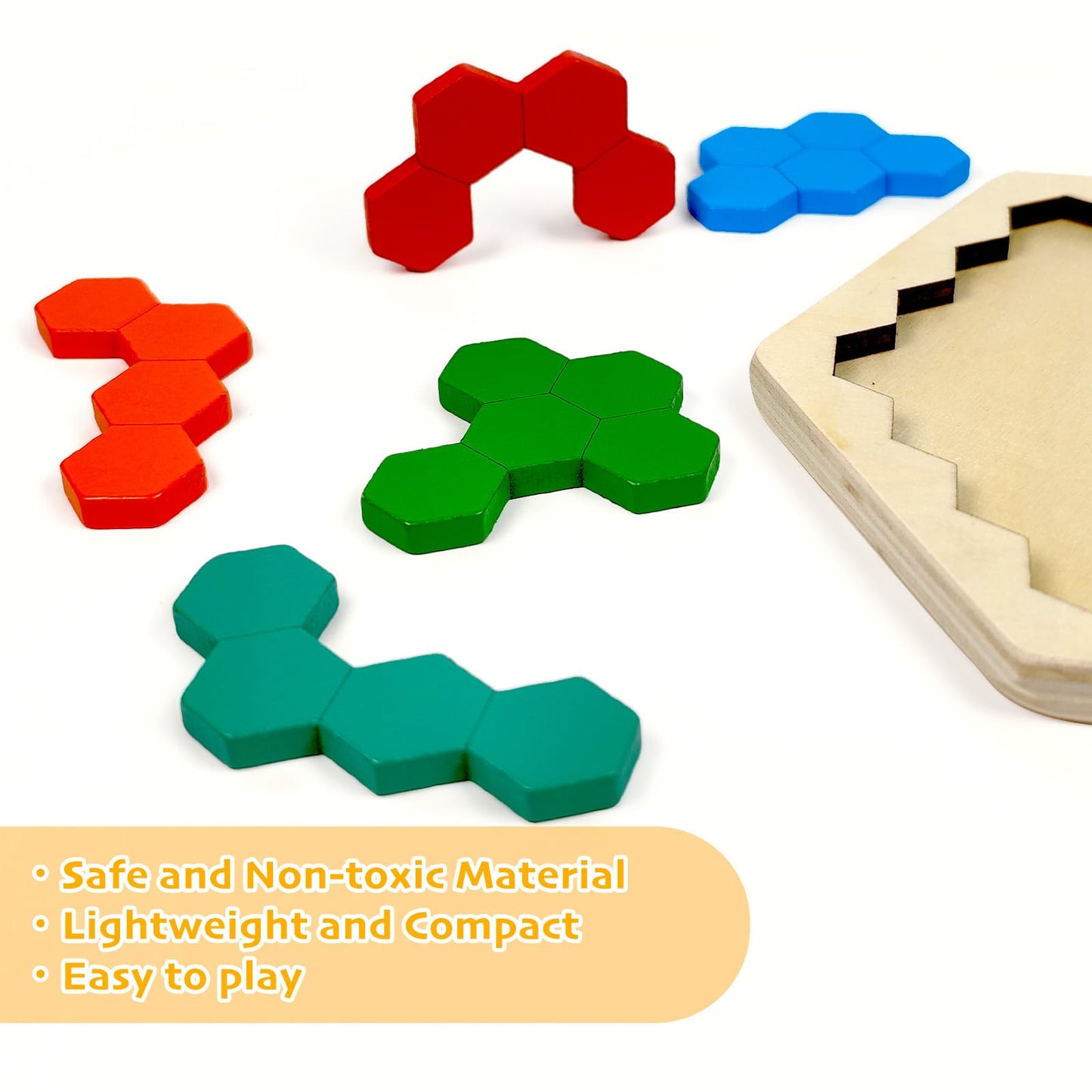 YUQILIN 6 PCS Wooden Tangrams Puzzles for Kids, Wooden Hexagon Toddlers Puzzles Block Geometric Brain Teaser Wood Puzzle Tangram Logic IQ Toy Gifts for All Ages Boys Girls Adults Intelligence