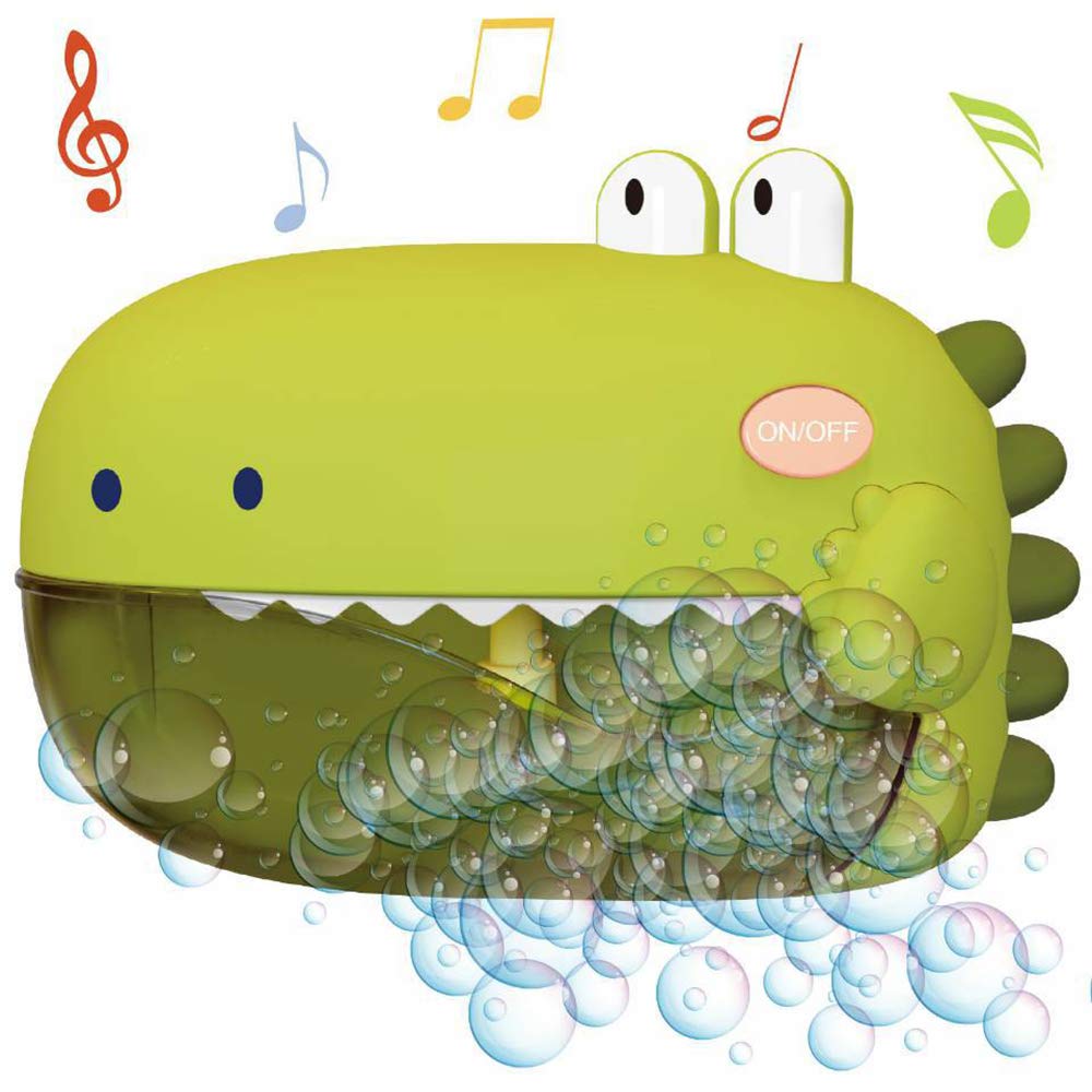NEXTAKE Electric Bathtub Bubble Machine, Kids Cute Cartoon Animal Dinosaur Bubble Blower Machine Alligator Bubble Maker Bath Toy with Music and Vacuum Suction Cups (Green)