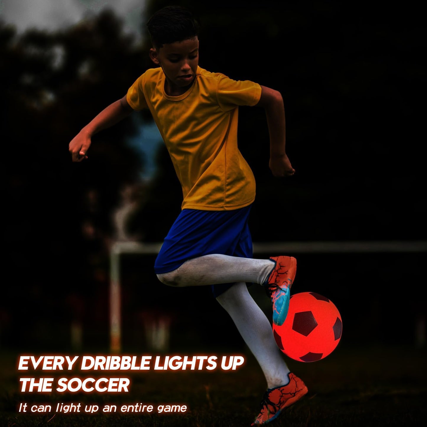 HITEGY Glow in the Dark Soccer Ball - Water-Resistant, Official Size 5, Light Up with Every Kick, Includes Pump, Manual & Extra Batteries - Perfect Soccer Gifts for Kids and Teen Boys (Orange)
