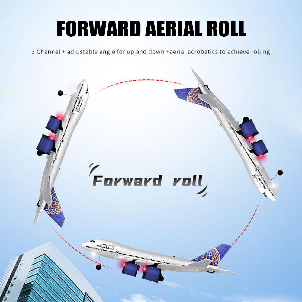 FANXMF RC Airbus 747 A380 2.4G Remote Control Electric Plane Four Motor RC Airplane Toy RC Airliner with LED Lights Drop Resistant Aircraft 2 Batteries EPP Airplane for Beginners Kids Gifts (747)