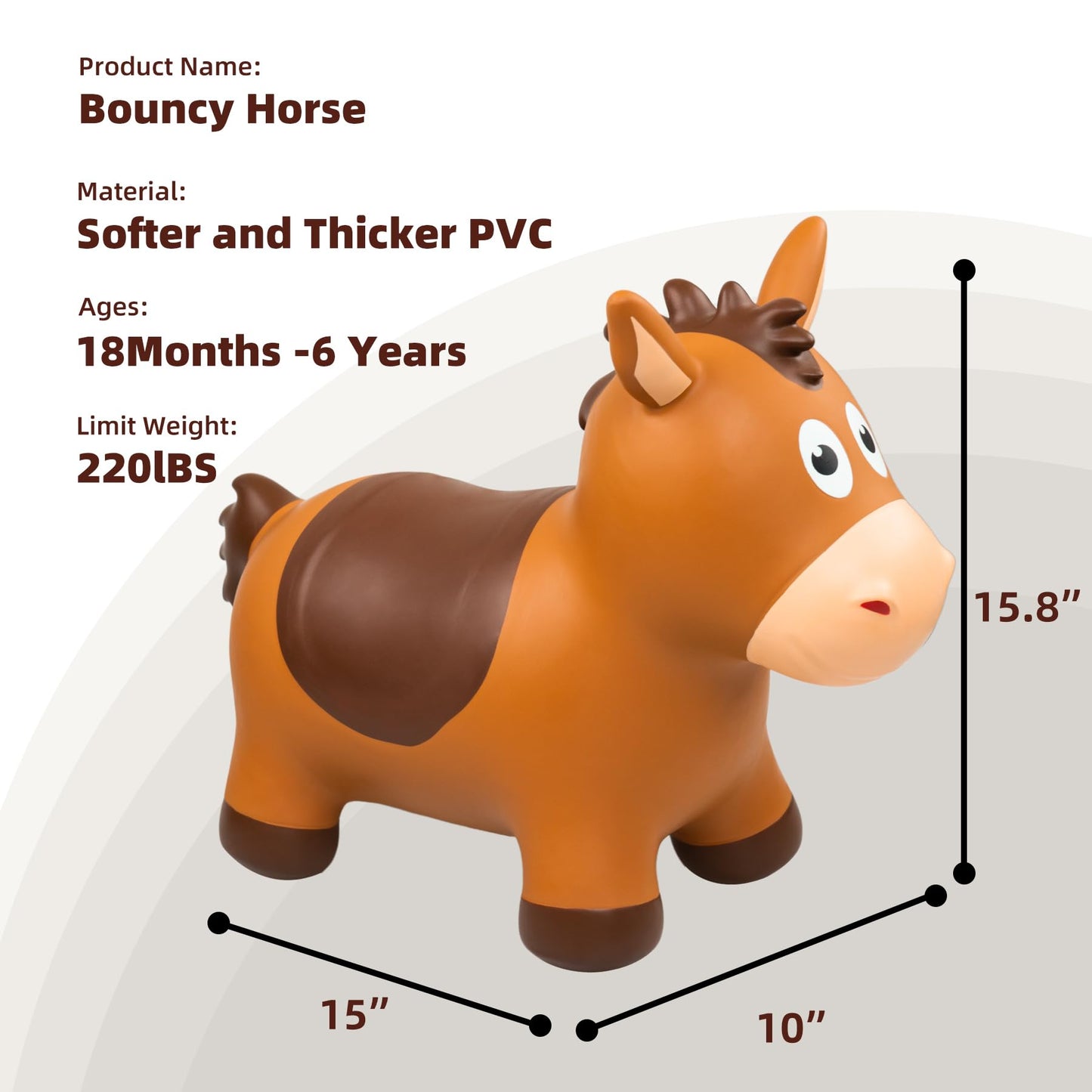 ZOOJOY Bouncy Horse Hopping Toys, Inflatable Animal Horse Toys for Toddlers, Outdoor Indoor Bounce and Ride On Bouncer for Boys Girls, Birthday Gifts for 18 Months 2 3 4 5 6 Year Old with Pump