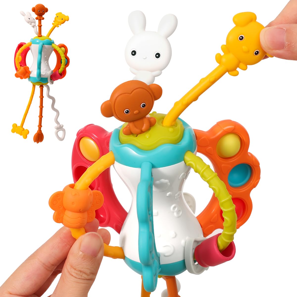 taotaotoys Toddlers Airplane Travel Toys Montessori Toys for Babies 6-12 Months Boy Girl Sensory Baby Infant Car Seat Toys Essentials Silicone Pull String Newborn 1 2 3 Year Old