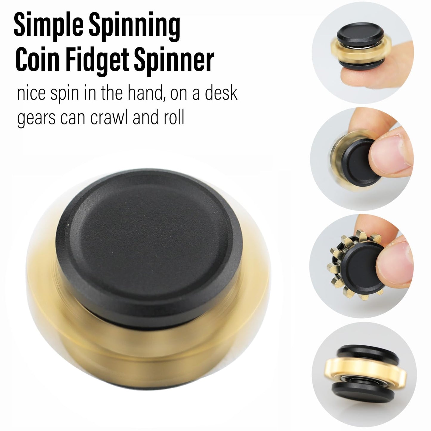 FREELOVE Gear Metal Fidget Spinner Toys for Adults, Small Mini Tiny Pockget Figette, Bike Chain, Copper Brass Hands Gyro, Quiet Silent Cool Cube for Anxiety Men (1 Gear, Black-Brass)