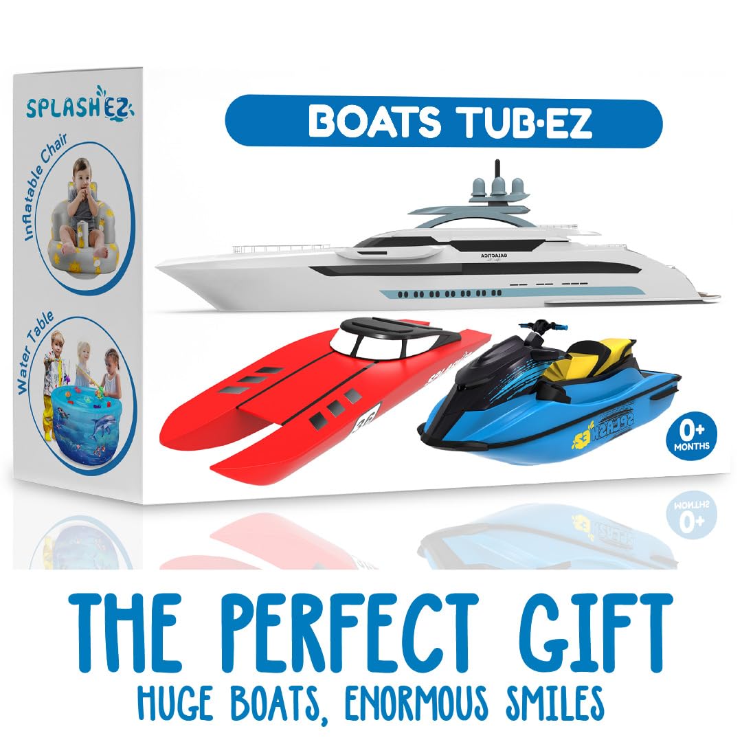SplashEZ Bath Toy Boats for Toddlers, Mold Free Boat Bath Toys for Kids & Toddlers, No Hole for Water Floating Ships for Bathtub, Pool, Shower for Boys & Girls, 3-Pack: Jet Ski Yacht Catamaran