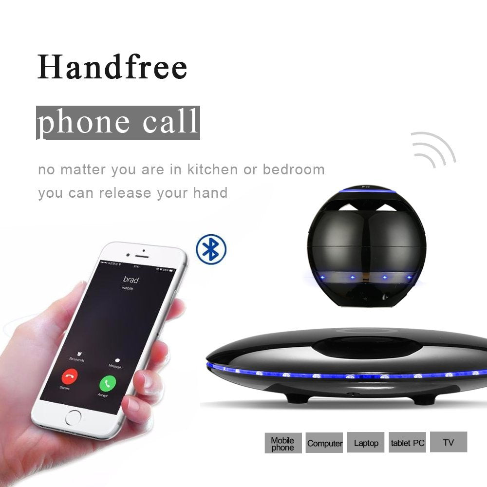 Infinity Orb Magnetic Levitating Speaker Bluetooth 4.0 LED Flash Wireless Floating Speakers with Microphone and Touch Buttons (Black)