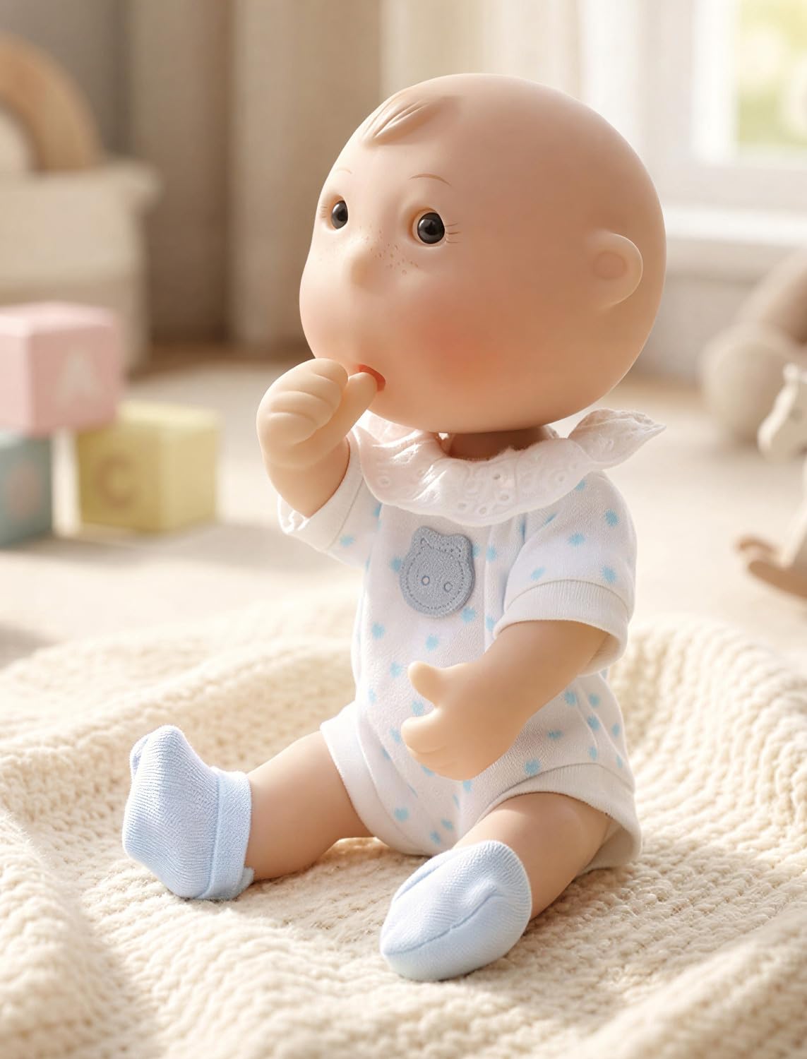 Cloveray Cute Potato Baby Doll, 7 Inch Mini Baby Doll with 5 Movable Joints, Thumb-Sucking Pose, Full Vinyl Doll Gift for Kids and Collectors, Ages 3+ (Blue)