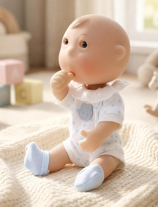 Cloveray Cute Potato Baby Doll, 7 Inch Mini Baby Doll with 5 Movable Joints, Thumb-Sucking Pose, Full Vinyl Doll Gift for Kids and Collectors, Ages 3+ (Blue)