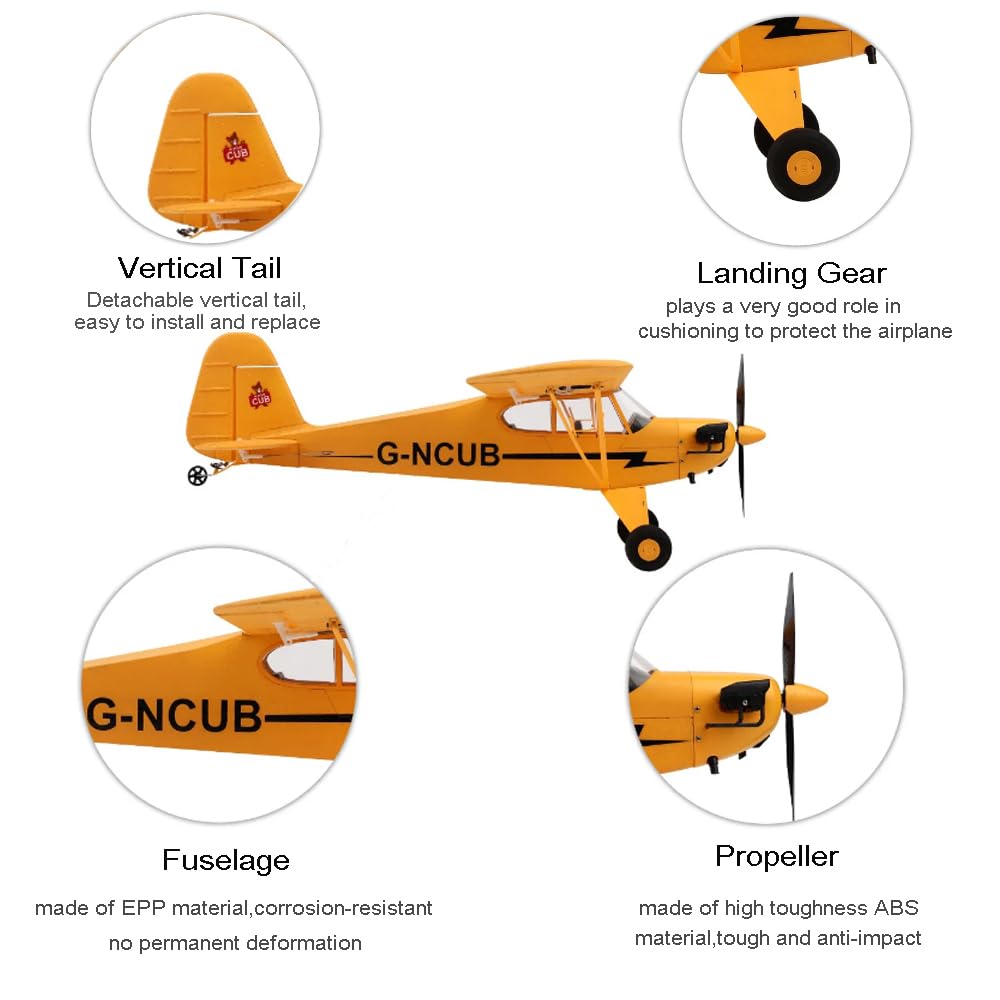 Park10 Toys RC Plane 5CH J3-CUB Remote Control Airplane for Adults 1406 Brushless Motor Outdoor 3D6G Fixed Wing Stunt RC Aircraft with Replaceable Parts (2BSL Yellow)