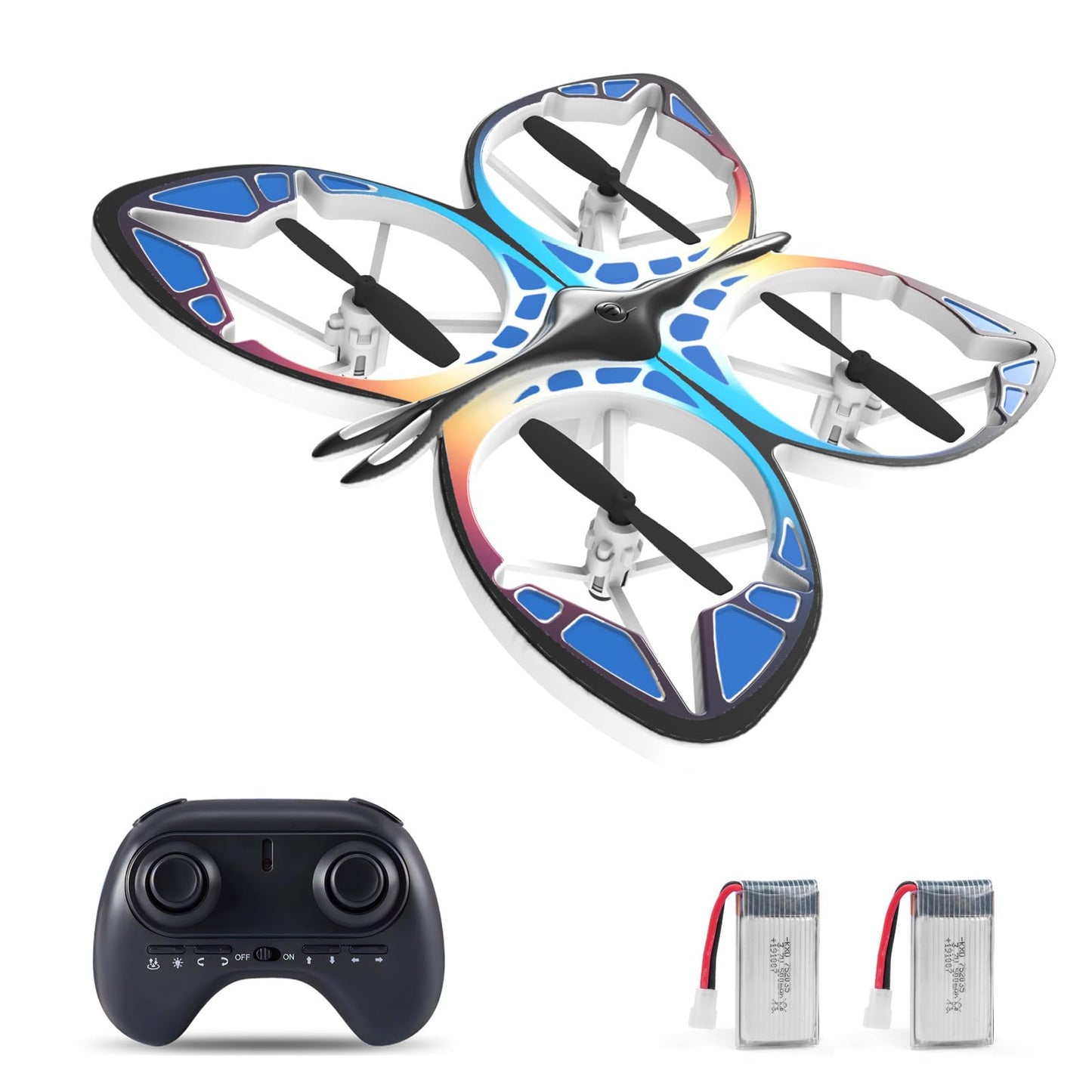 Dodoore Mini Drone for Adults, RC Butterfly Drone with Colorful LED Lights, RC Quadcopter with 3D Flips, Headless Mode, Altitude Hold, 2 Batteries for Beginners (Blue)