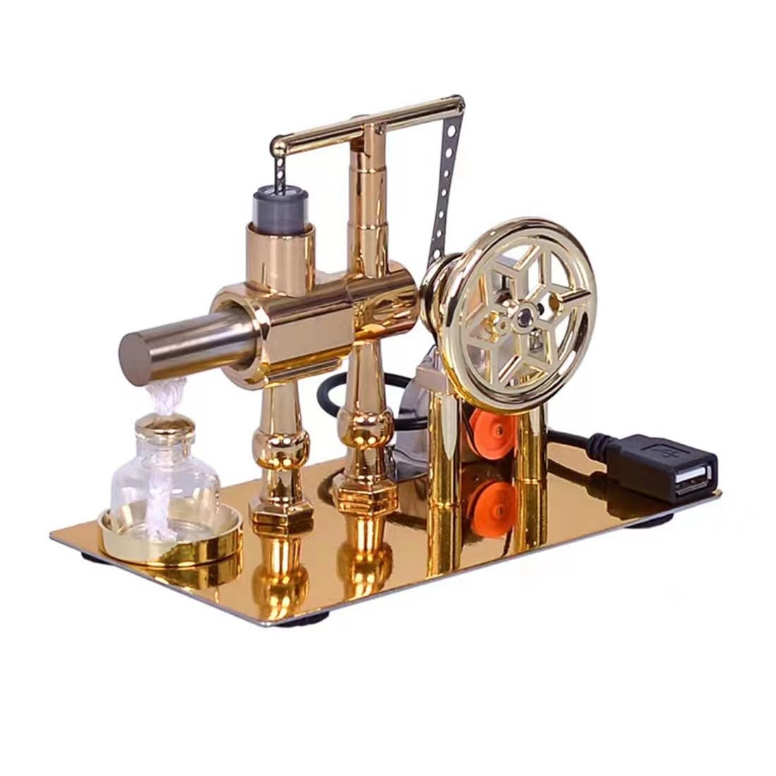 PUOSUO Hot Air Stirling Motor Power Generator Alpha Engine Model with LED Lights Kit Teaching Stirling Engine Kit for Adults Desktop Educational (D)