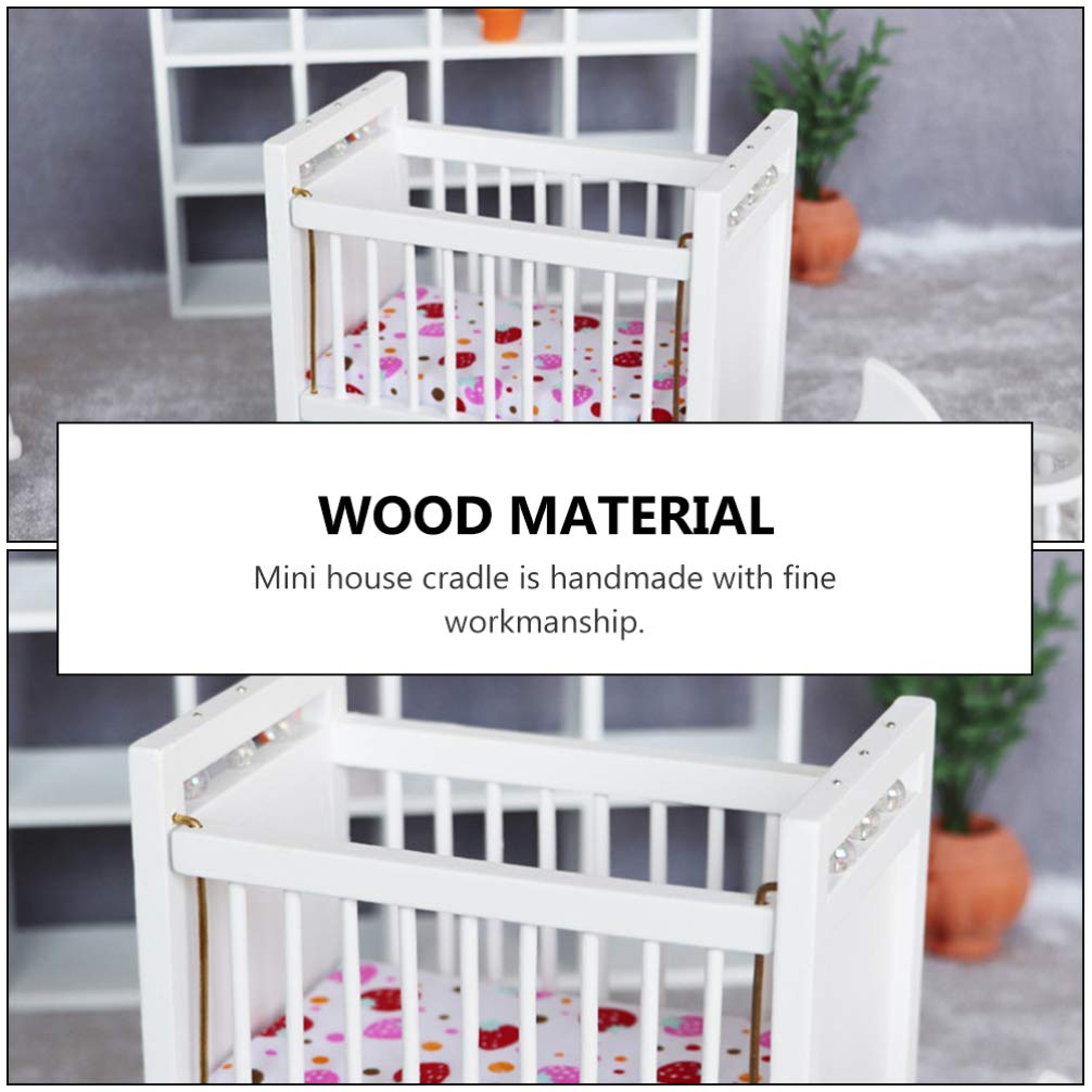 1:12 Scale Dollhouse Mini Crib: Wooden Baby Doll Crib for Dollhouse - Adorable Doll House Accessories and Furniture - Mini Baby Bed Cradle for Miniature Furniture 1 12 Scale 4.40 * 3.93 inches
