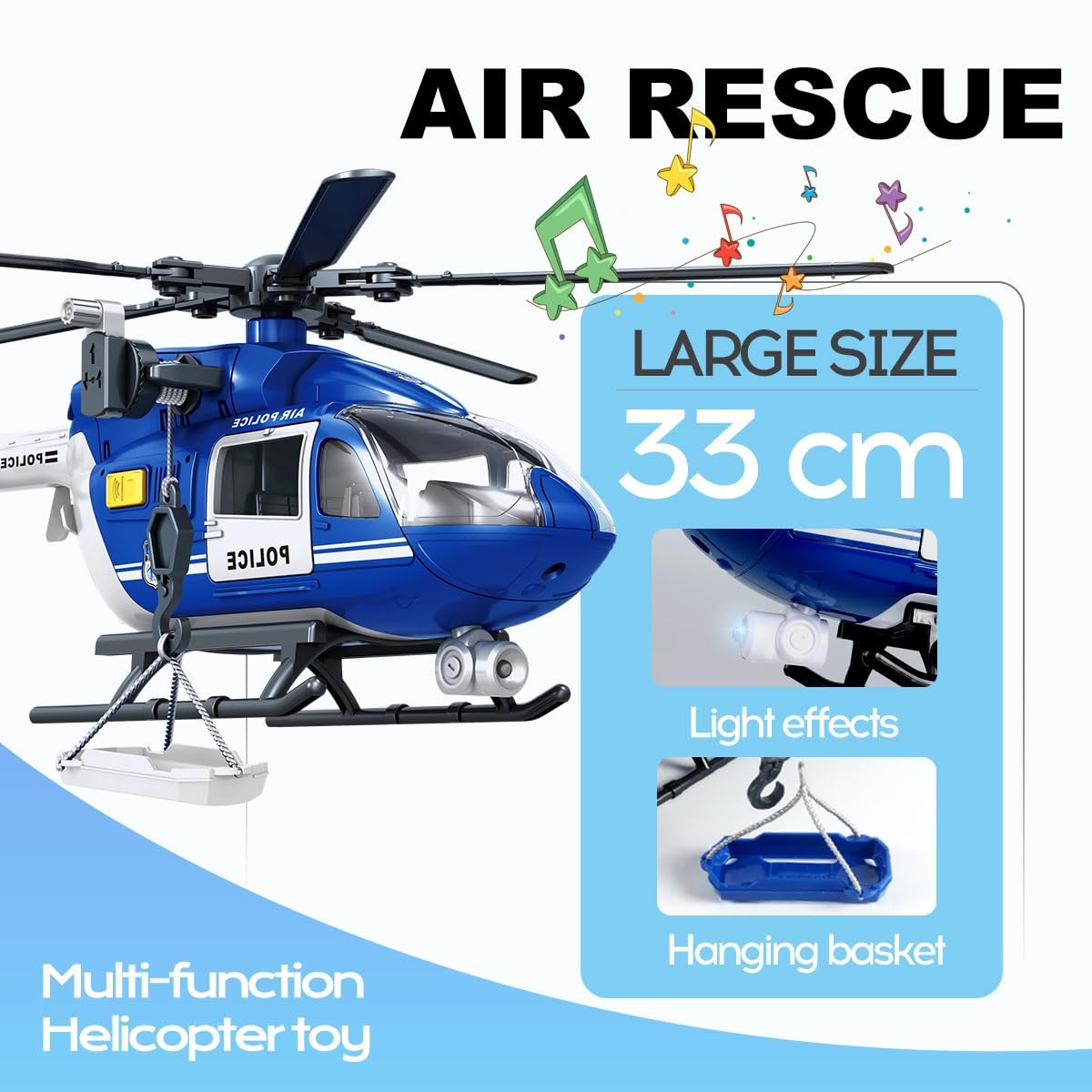 STOULKD Toys for 2 3 4 5 6 7 Year - Olds, 13" Blue - and - White Police Helicopter Toy - Interactive Lights, Siren Sounds & Openable Doors, Great Gift for Boys & Girls