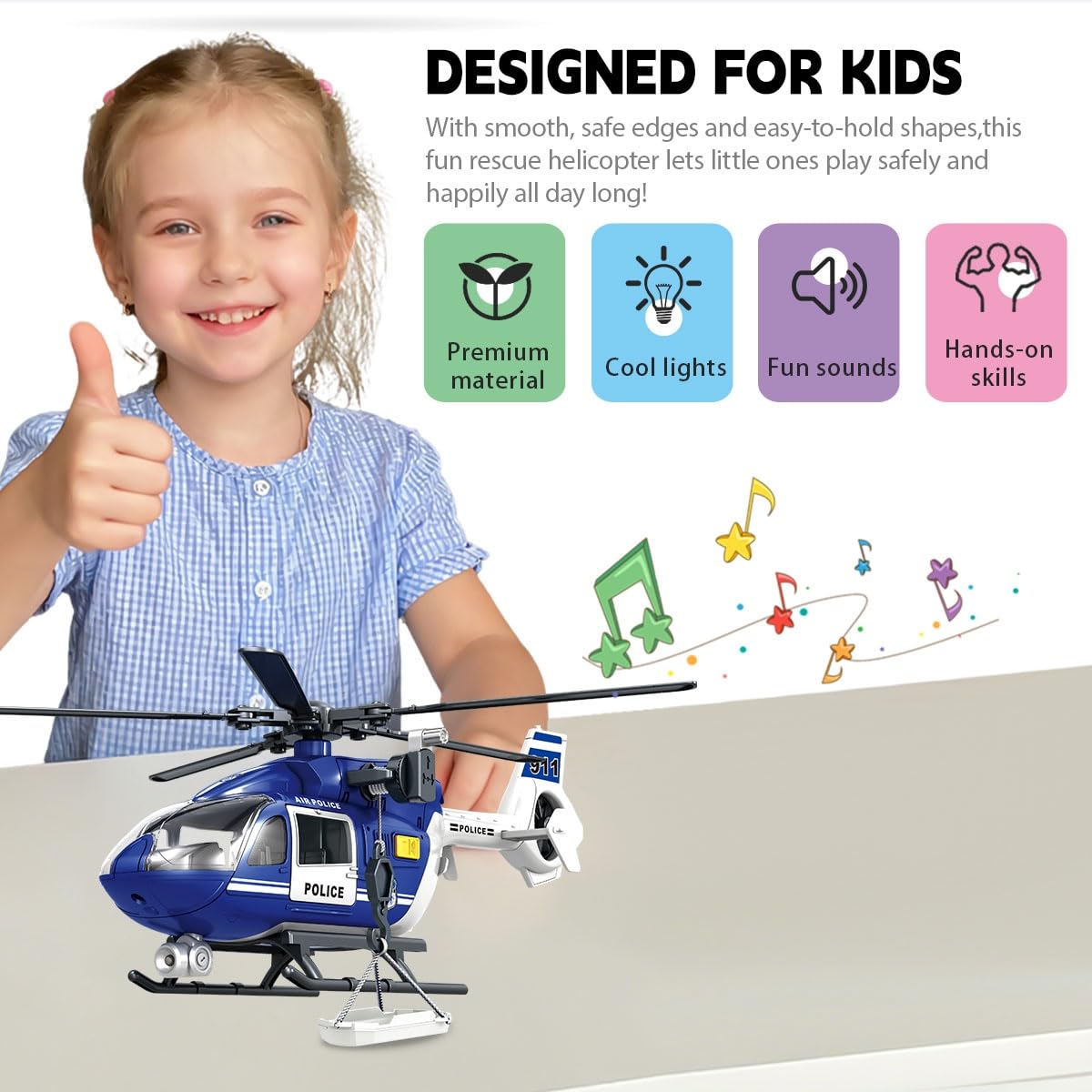 Toddler Boy Toys for 3 4 5 6 Year Old, big Helicopter Toy with Spinning Propellers, Hanging Basket, Lights & Sounds,Police Toys,Birthday Gifts for Kids Child 2 3 4 5 6 Years Old (Police helicopter)
