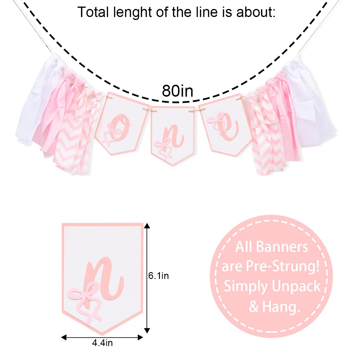Bow One High Chair Banner - Sweet 1st Birthday Decorations, Pink Princess Party Photo Backdrop, Girls Smash Cake Highchair Banner, First Birthday Fabric Garland