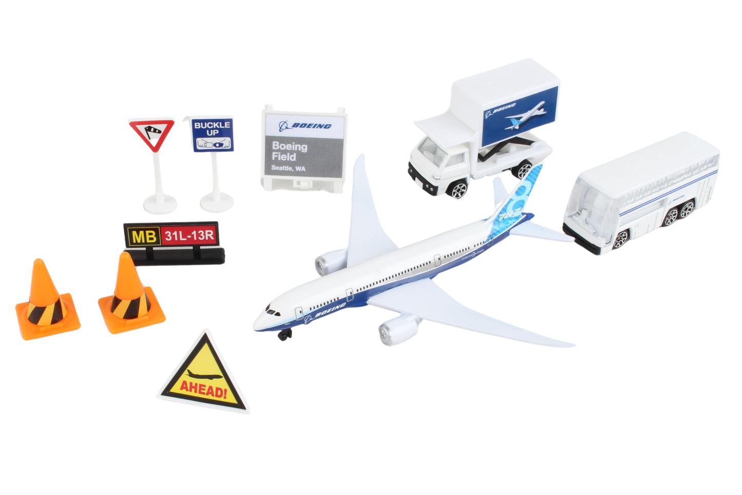 Daron Airport Playset – Boeing 787 – Die-Cast Metal Airplane Toy with Plastic Accessories and Vehicles for Kids Ages 3+
