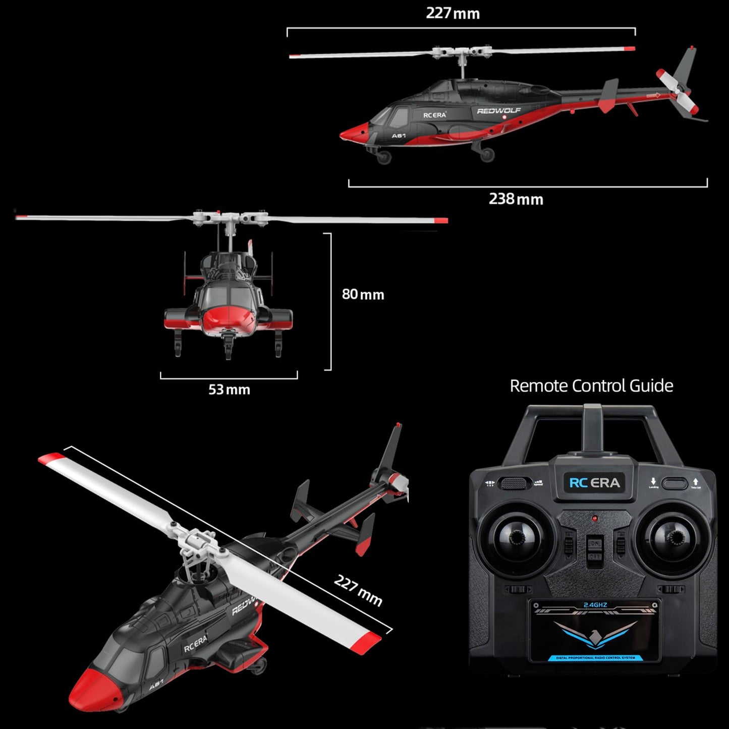 GQGQGQ A61 Airwolf Remote Controlled Helicopter Aircraft Plane 4CH RC Heli Aileronless 1/42 Scale 6-Axis Gyroscope Altitude Hovering Optical Flow Position 2Batteries for Adults Beginners/Black White