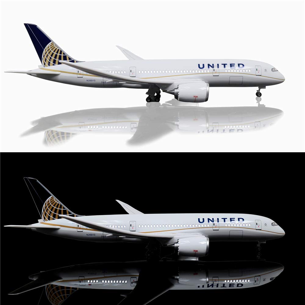 24-Hours 18” 1:130 Model Jet Airplane American Plane United Airlines B787 Model Plane Diecast Airplane for Adults with LED Light(Touch or Sound Control) for Decoration or Display