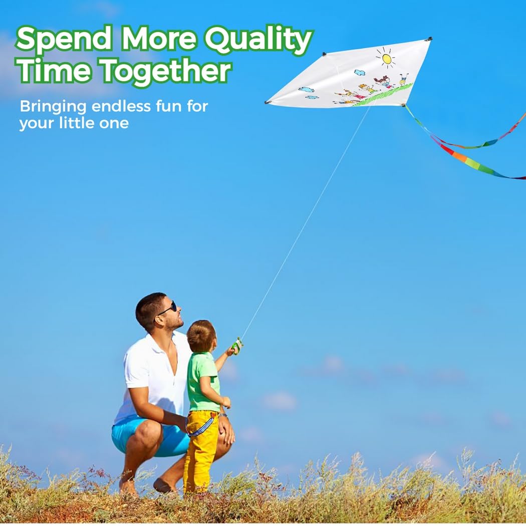 B bangcool DIY Kids Kite Blank Kites Making Painting White Paper Blank Kites with Swivel Line for Kids Outdoor Park Beach Grassland Activities (10PCS)