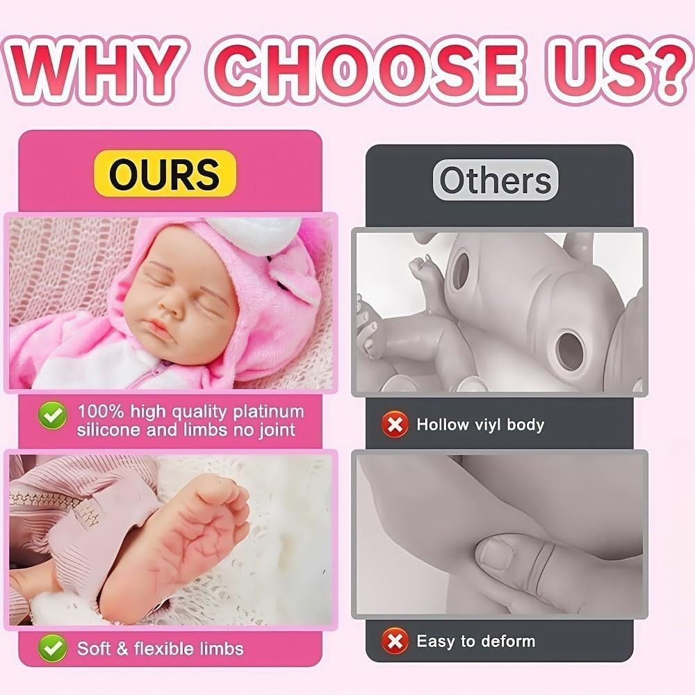 GiggleBabble 12 Inch Full Body Silicone Reborn Baby Doll Girl - Eyes Closed - 2.4lbs Weighted Lifelike Doll - 4.5/5 Stars Vine Tested - Soft Silicone Touch & Safe Gift for Kids 3+