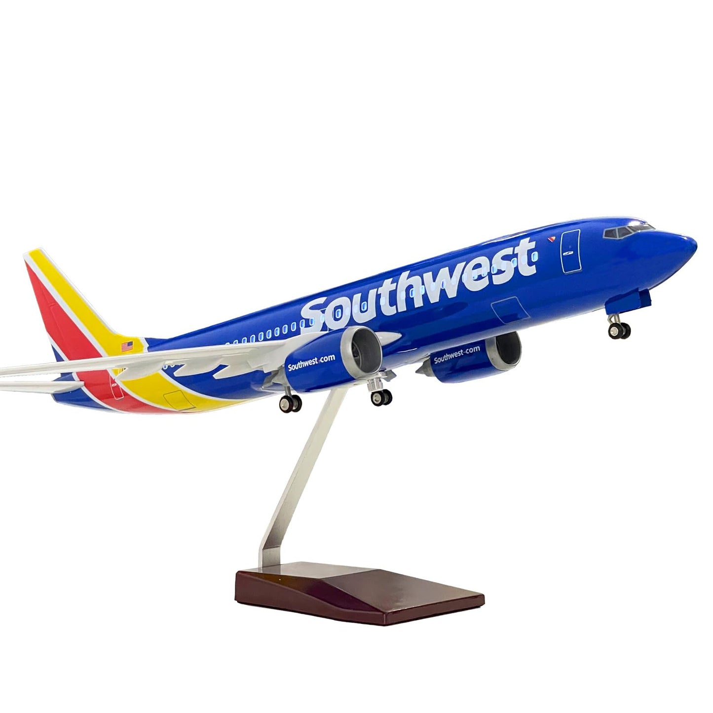 LDQUNS B737 Airplane Model, 1/85 Scale B737 Model 18.5 Inches Length, with LED Lights and Rubber Airport Mat - Ideal Collection and Gift